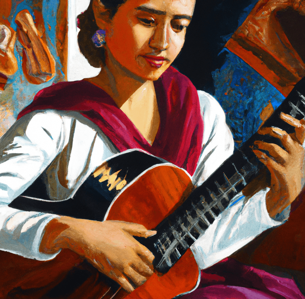 An oil painting of a musician playing guitar